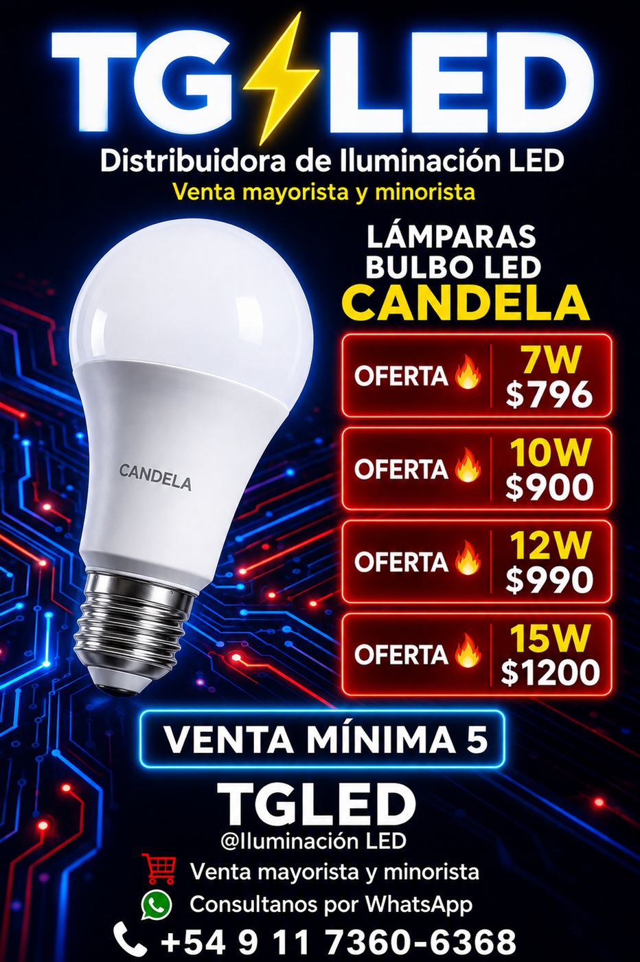 Lámparas bulbo LED Candela en oferta, de 7W a 15W