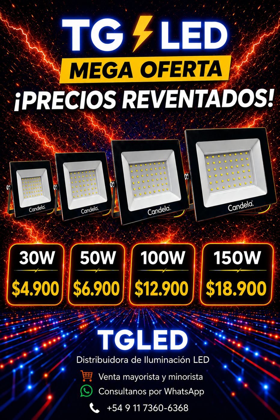 Reflectores LED Candela de 30W, 50W, 100W y 150W