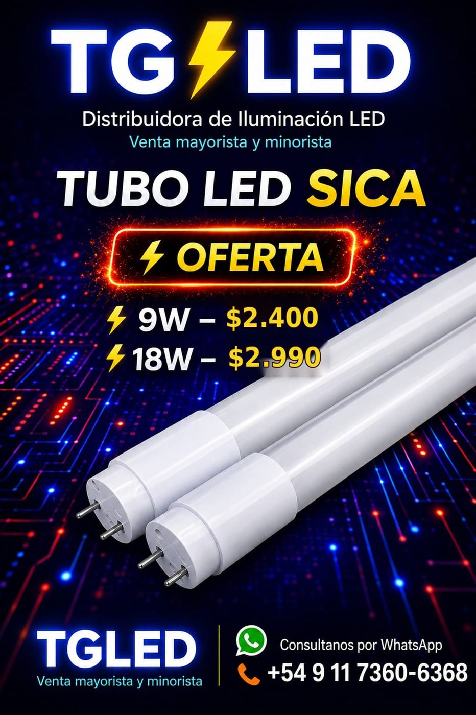 Tubo LED SICA de 9W y 18W